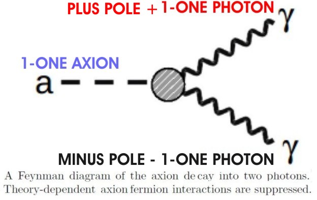 AXION DECAY IN PLUS AND MINUS POLE PHOTONS.