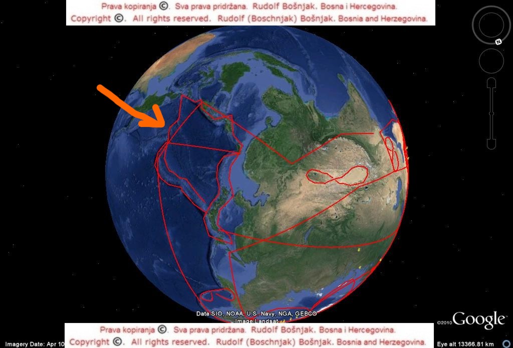 PLANET EARTH SURFACE VISIBLE MAGNETIC SHAPE DOUBLE LOOP AS NORTH POLE AXIS MOVEMENT