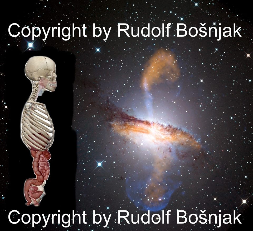 Human body skeleton and Centaurus A Galaxy.