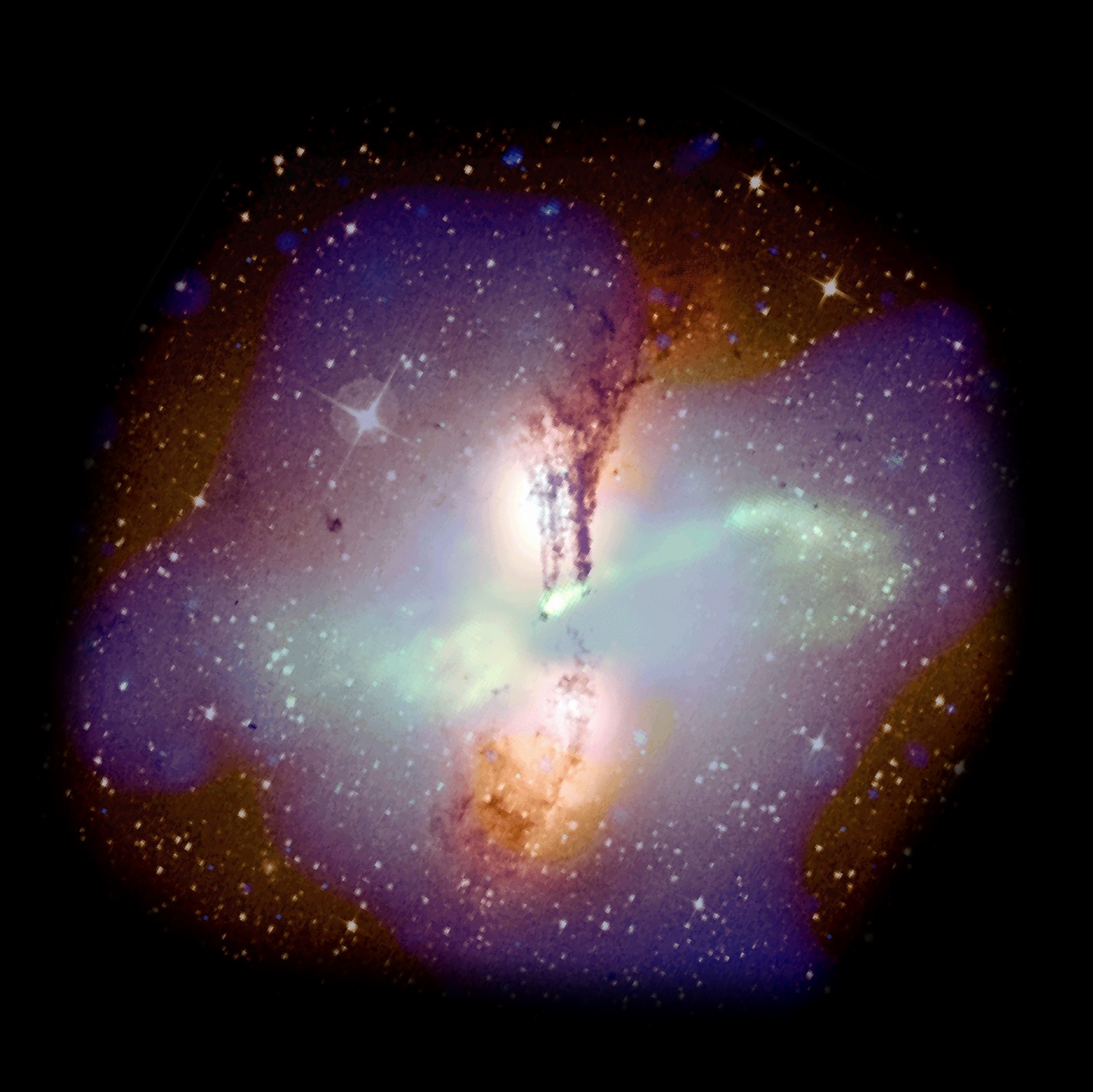 Human body skeleton and Centaurus A Galaxy.