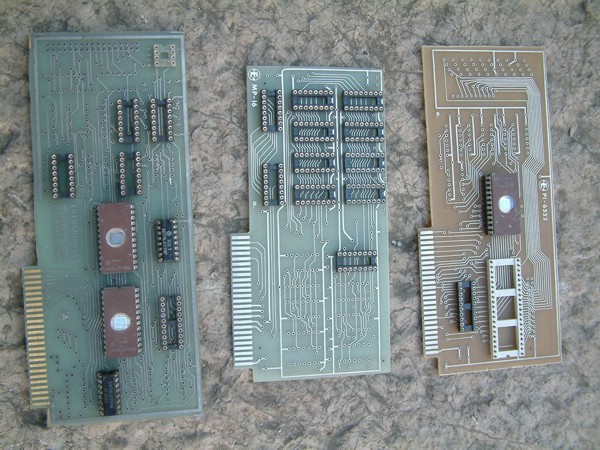 BOARDS FOR IRIS 8 FROM LEFT TO RIGHT: 5"FLOPPY DISK CONTROLER,   MP-16, PI-6522.